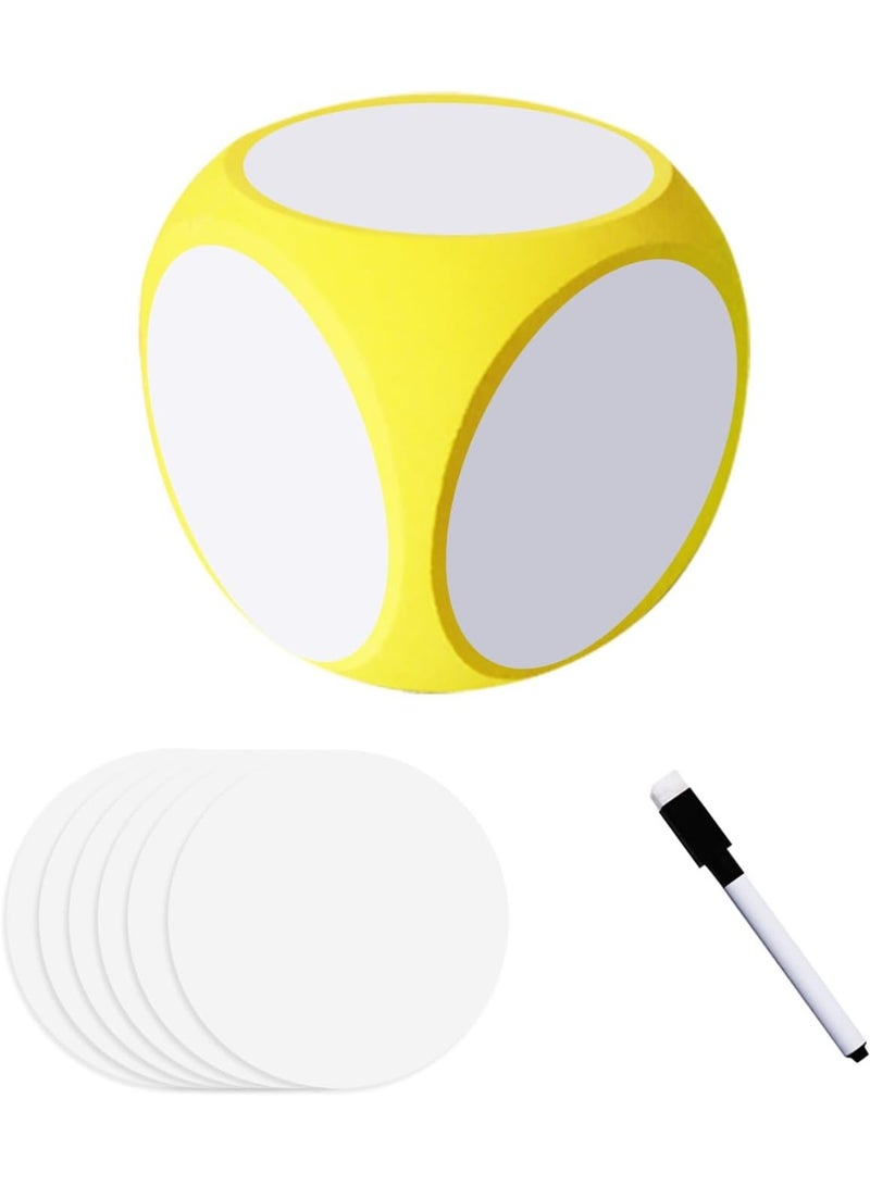 Dry Erase Dice Set Foam Cube DIY Blank Dice with 6 Pcs Blank Stickers for Classroom Kindergarten Learning Activities Teacher Supplies 4 Inch (Yellow) - Image 1