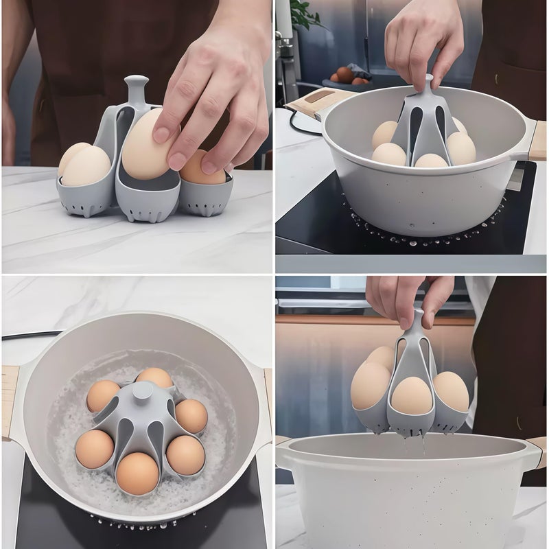 ZXiaJUMCR Silicone Egg Boiler Rack, Freestanding Egg Boiler,egg boiler holder,Silicone Boiled Egg Cooker,Storage and Egg Rack for Making Soft or Hard Boiled Eggs,Holds 6 Eggs, for Cooking Kitchen Gadget, Gray - Image 5