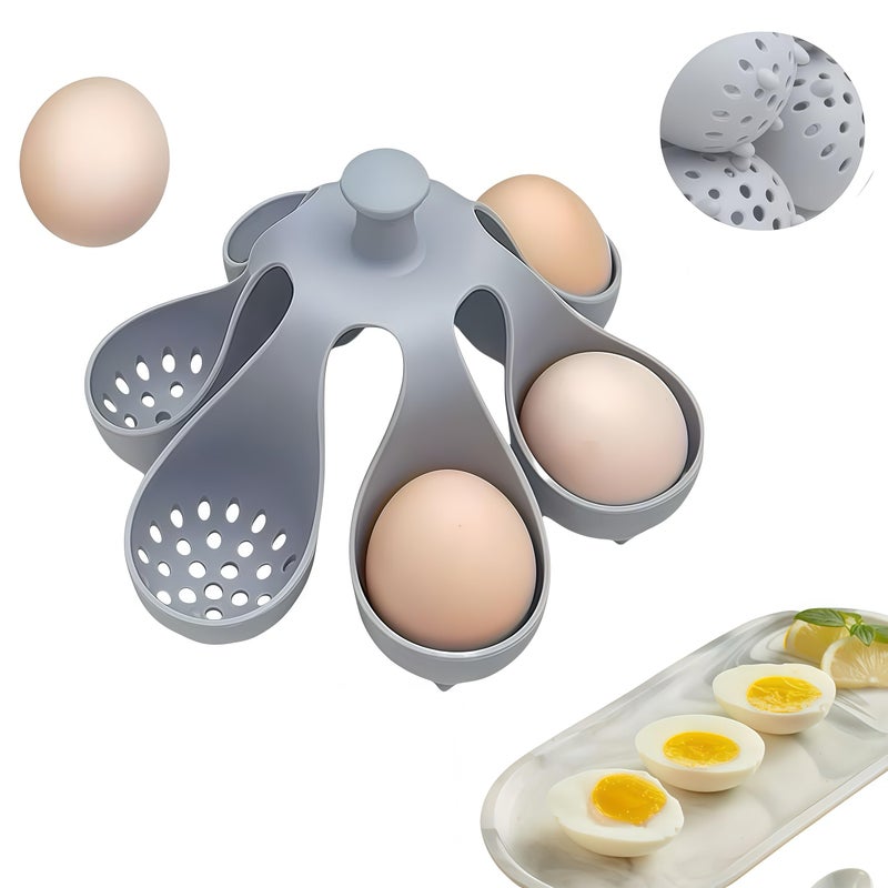 ZXiaJUMCR Silicone Egg Boiler Rack, Freestanding Egg Boiler,egg boiler holder,Silicone Boiled Egg Cooker,Storage and Egg Rack for Making Soft or Hard Boiled Eggs,Holds 6 Eggs, for Cooking Kitchen Gadget, Gray - Image 1