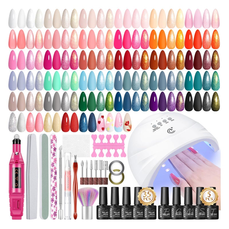 PEACECOLOR 53PC Gel Nail Polish Kit with U V Light and Drill 35 Colors Soak Off Gel Polish with Matte Glitter Glossy Top Base Coat Art Manicure Complete Nail Polish Kit Gifts for Women - Image 1