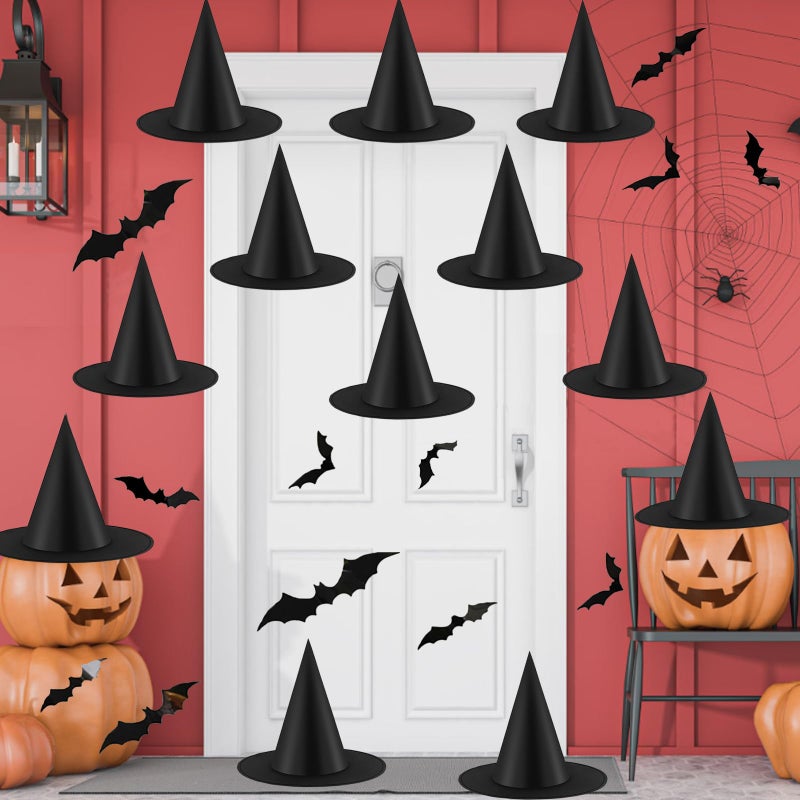 Tmflexe 12pcs Halloween Witch Hats 12pcs 3D Bats Stickers Costume Accessories for Parties Cosplay Carnivals Holidays - Image 2