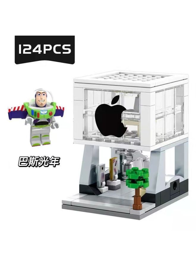 For Apple Mobile Phone Store Small Particle Building Blocks For Apple Watch Watch Watch Watch Charging Stand Doll Decoration Decoration Lights-Color:For Apple Store + Buass Lightyear + Lights  - Image 1