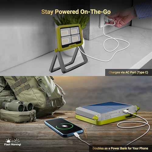 Dylect® Luxe Solar Camping Light – Portable LED for Camping, Hiking & Outdoor Use |2 in 1 Charging- Solar & USB Type-C 220v, Power Bank & Hazard Lighting| IP64 Waterproof| ABS Built (Green) - Image 4