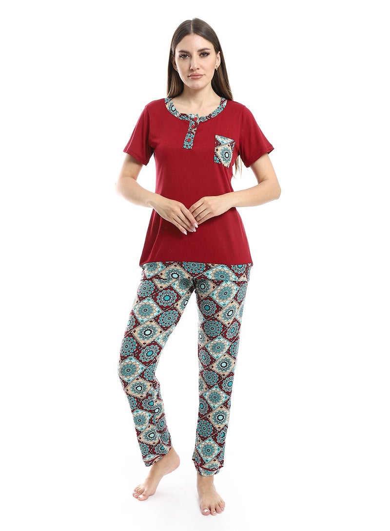 Caesar Women Pajama Set With Half Sleeves And Printed Photo - Image 1