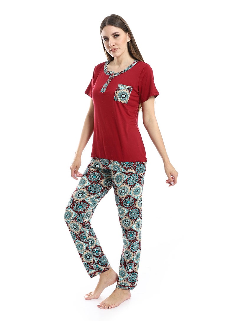Caesar Women Pajama Set With Half Sleeves And Printed Photo - Image 2