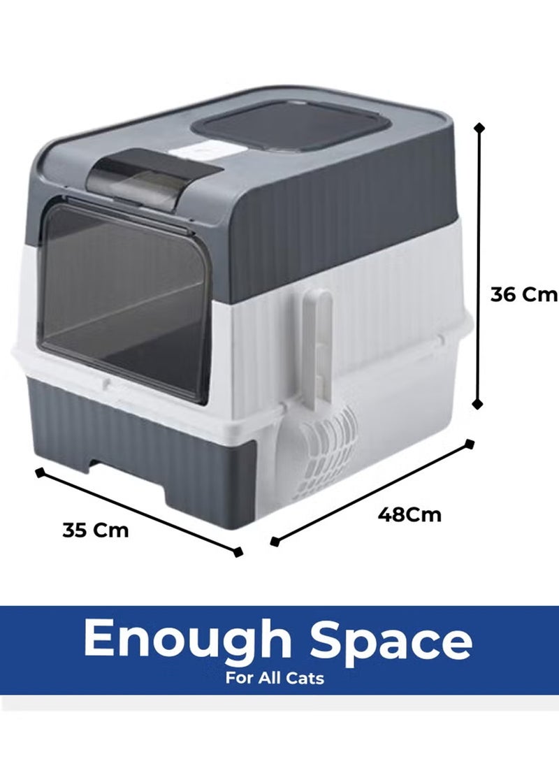 Rock Pow - Cat Litter Box Large with Easy Entry & Exit, Spacious and Easy to Clean Cat Box for All Cat Sizes, Long-Lasting Large Cat litter Box with Lid, 2 Trash Bags & 1 Cat Litter Scoop Included - Image 1