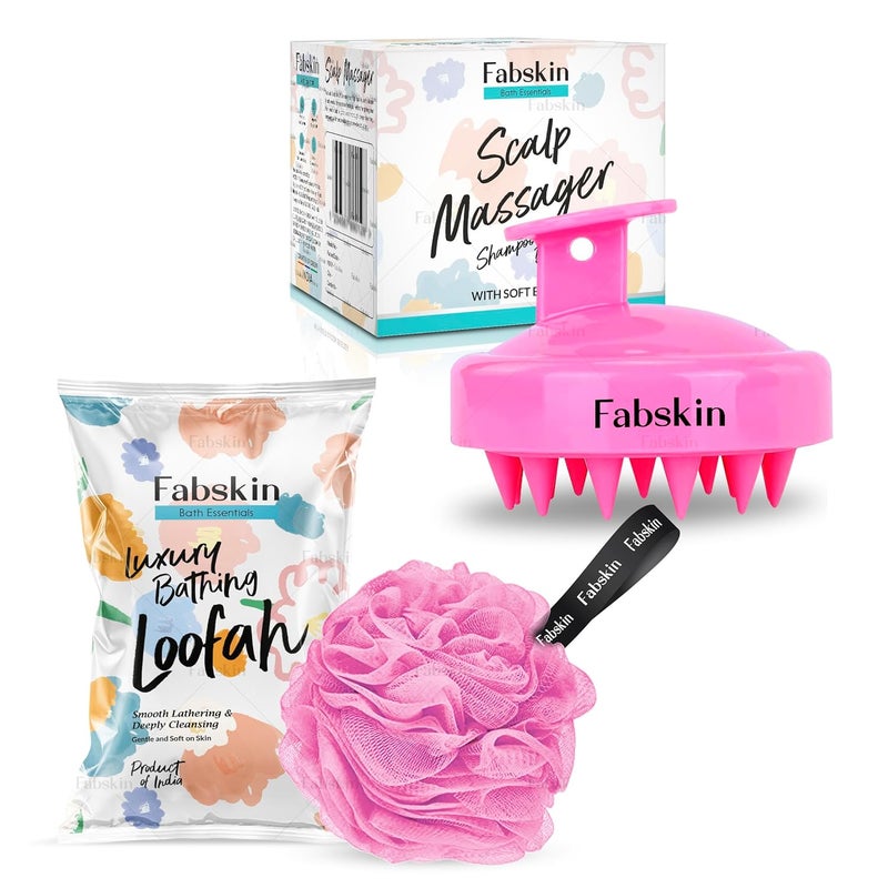 Fabskin ليفة للاستحمام وفرشاة تدليك فروة الرأس للرجال والنساء | وردي - Image 1