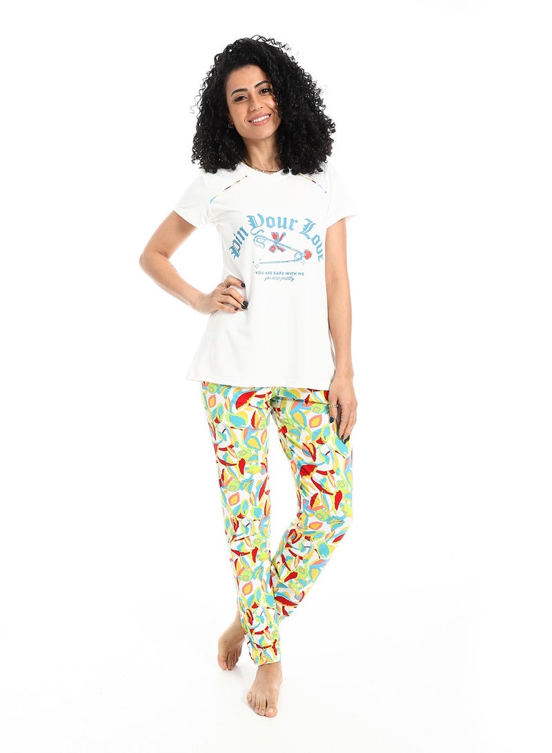 سيزار بيجامة حريمي صيفي نصف كم مزودة بطباعات من الصدر - Image 1