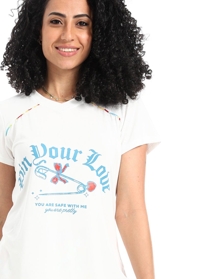 سيزار بيجامة حريمي صيفي نصف كم مزودة بطباعات من الصدر - Image 5