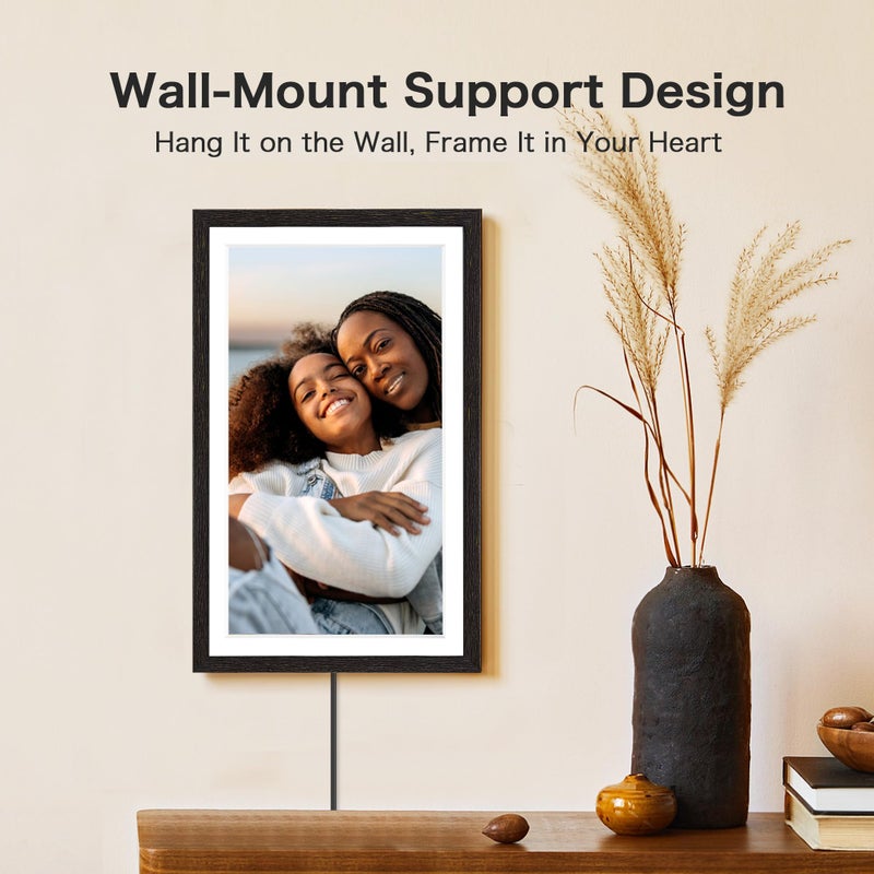 Pastigio Digital Picture Frame, 15.6 Inch Frameo Digital Frame WiFi, 1920 * 1080 IPS FHD Touchscreen, 32GB, Tabletop&Wall-Mounted, Share Picture Video, Large Electric Photo Frame, Mom Gifts, Black Woodgrain - Image 5