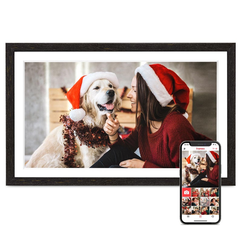 Pastigio Digital Picture Frame, 15.6 Inch Frameo Digital Frame WiFi, 1920 * 1080 IPS FHD Touchscreen, 32GB, Tabletop&Wall-Mounted, Share Picture Video, Large Electric Photo Frame, Mom Gifts, Black Woodgrain - Image 1