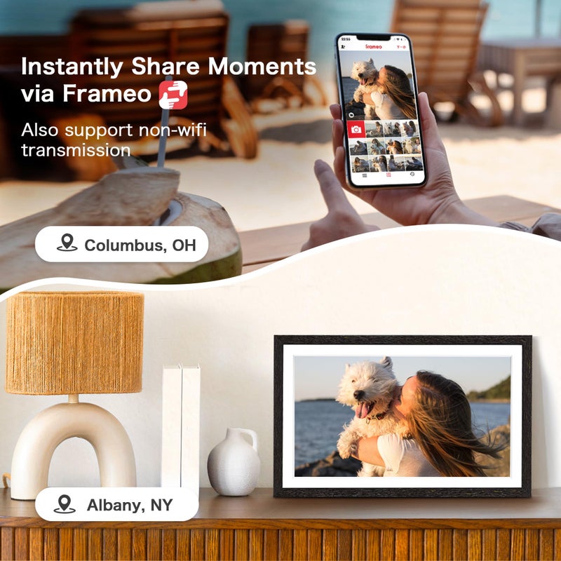 Pastigio Digital Picture Frame, 15.6 Inch Frameo Digital Frame WiFi, 1920 * 1080 IPS FHD Touchscreen, 32GB, Tabletop&Wall-Mounted, Share Picture Video, Large Electric Photo Frame, Mom Gifts, Black Woodgrain - Image 4