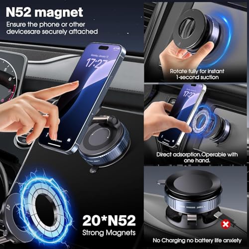 ADOFYS Upgraded Vacuum Magnetic Car Phone Holder 360° Reinforced 96LBS Ultra Suction Cup Mount for MagSafe Cell Phone Holders for Your Car/Gym/Mirror Mount for iPhone & Android - Image 3