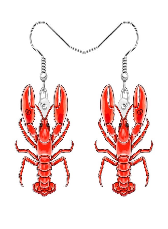 NEWEI Acrylic Cute Sea Animal Lobster with Starfish Dangle Earrings for Women Funny Shrimp Jewelry Accessories Gifts for Beach Lovers Vacation Party Charms (Red) - Image 1