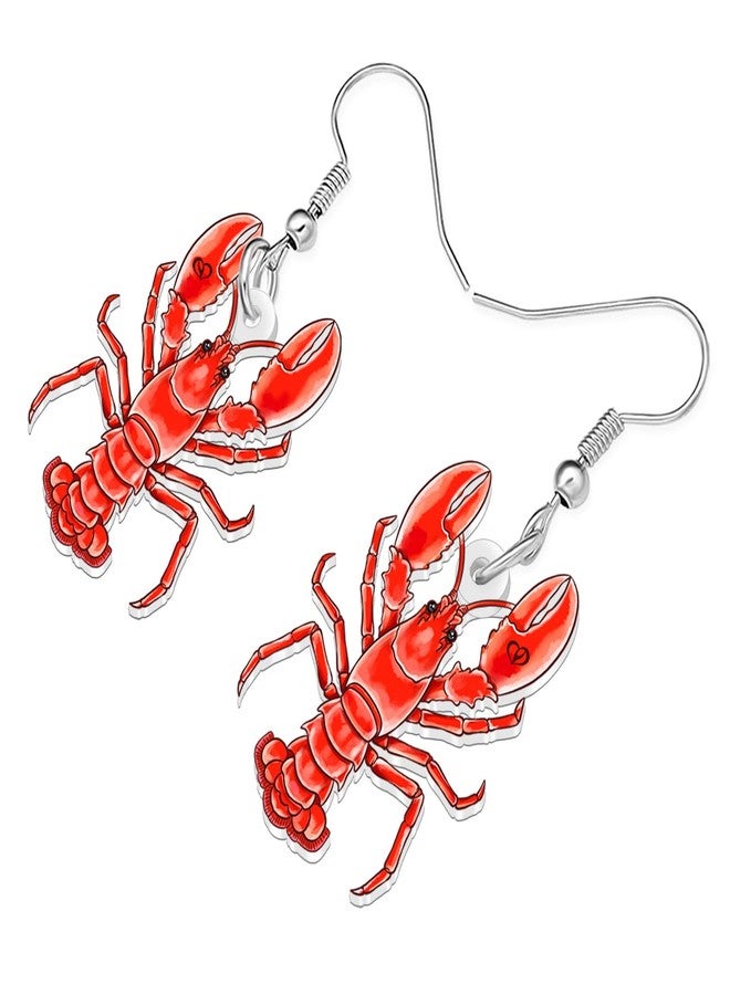 NEWEI Acrylic Cute Sea Animal Lobster with Starfish Dangle Earrings for Women Funny Shrimp Jewelry Accessories Gifts for Beach Lovers Vacation Party Charms (Red) - Image 3