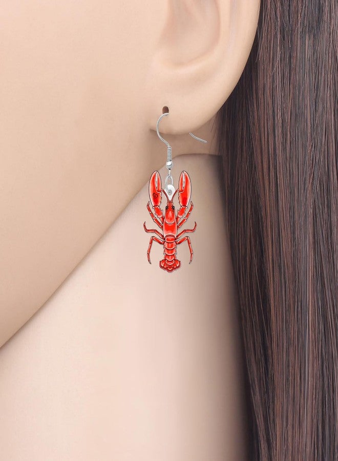 NEWEI Acrylic Cute Sea Animal Lobster with Starfish Dangle Earrings for Women Funny Shrimp Jewelry Accessories Gifts for Beach Lovers Vacation Party Charms (Red) - Image 2