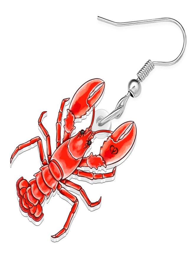 NEWEI Acrylic Cute Sea Animal Lobster with Starfish Dangle Earrings for Women Funny Shrimp Jewelry Accessories Gifts for Beach Lovers Vacation Party Charms (Red) - Image 4
