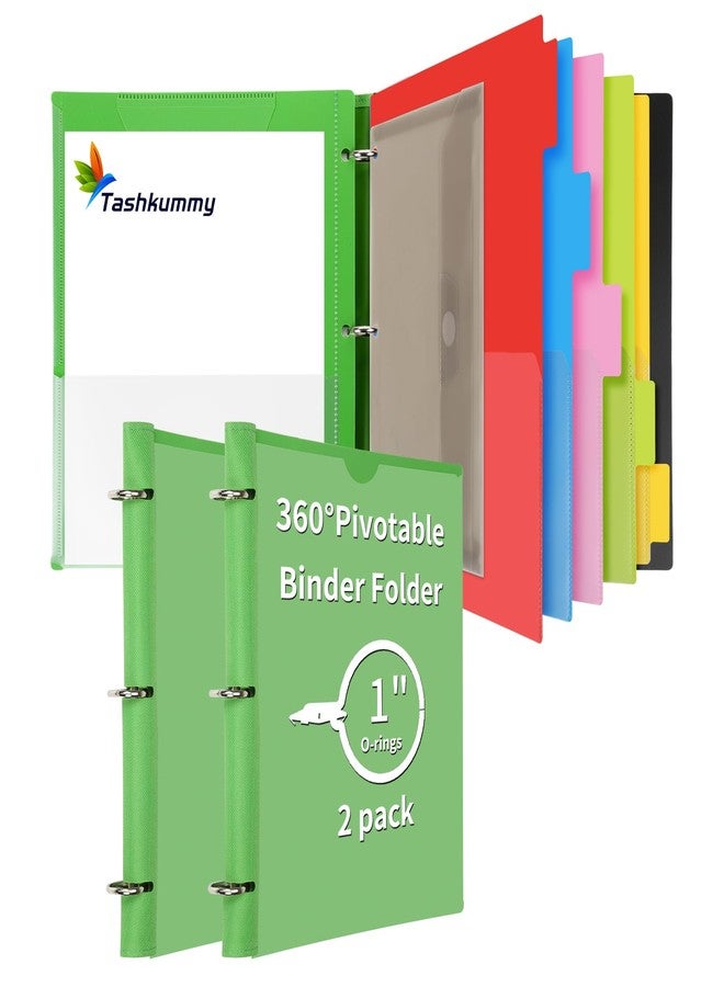 Tashkummy 360 Pivotable Project Organizer Binder -2Pack, 3-Ring Binder with Customizable Front Cover, Refillable Binder Organizer with 5 Colors Divider with Tabs and Plastic Binder Pocket -Green - Image 1