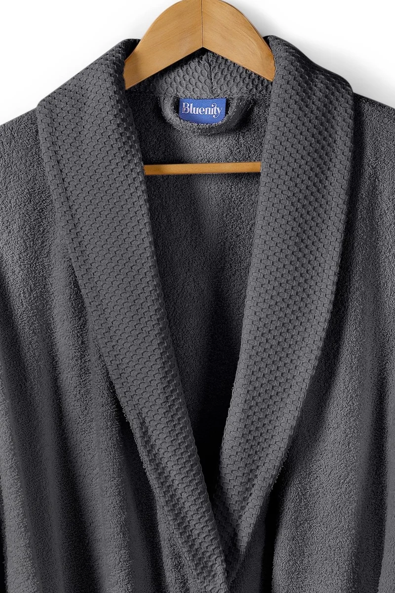 Bluenity Softy-Natural Cotton Extra Soft Bathrobe L/XL+50X90 Towel Set-Anthracite