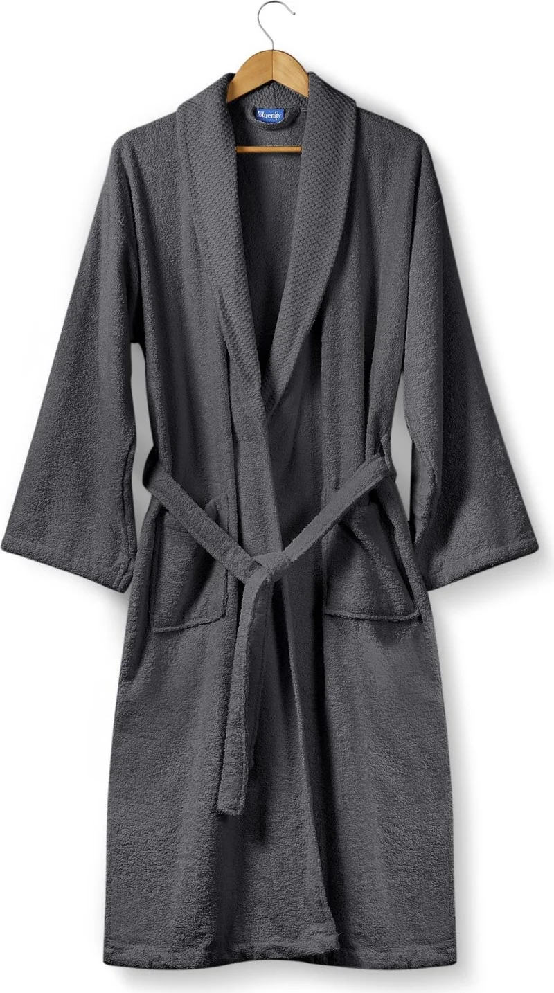 Bluenity Softy-Natural Cotton Extra Soft Bathrobe L/XL+50X90 Towel Set-Anthracite
