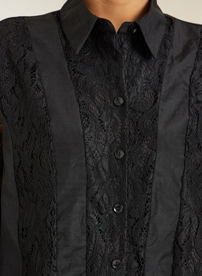 Styli Women Black Lace Top with Maxi Skirt Co-Ords