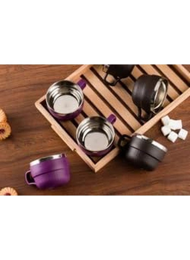 happi مجموعة أكواب الشاي HAPPI أكواب قهوة معزولة من الفولاذ المقاوم للصدأ داخلية أنيقة كوب مزدوج الجدار للاستخدام في المنزل أو المكتب أو المطعم مجموعة أكواب الشاي 6 (بنفسجي) - Image 3