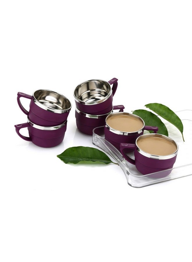 happi مجموعة أكواب الشاي HAPPI أكواب قهوة معزولة من الفولاذ المقاوم للصدأ داخلية أنيقة كوب مزدوج الجدار للاستخدام في المنزل أو المكتب أو المطعم مجموعة أكواب الشاي 6 (بنفسجي) - Image 1