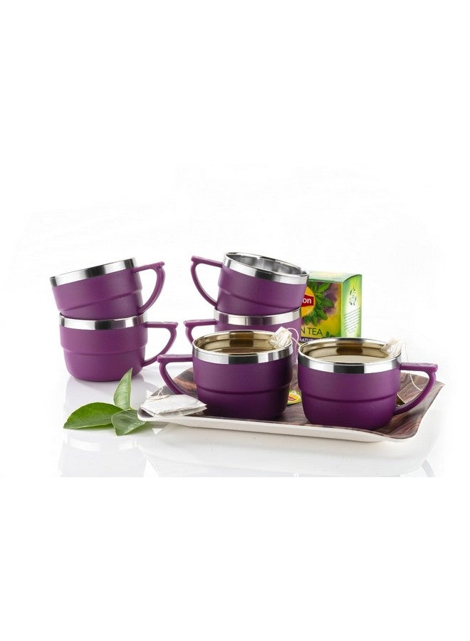 happi مجموعة أكواب الشاي HAPPI أكواب قهوة معزولة من الفولاذ المقاوم للصدأ داخلية أنيقة كوب مزدوج الجدار للاستخدام في المنزل أو المكتب أو المطعم مجموعة أكواب الشاي 6 (بنفسجي) - Image 2