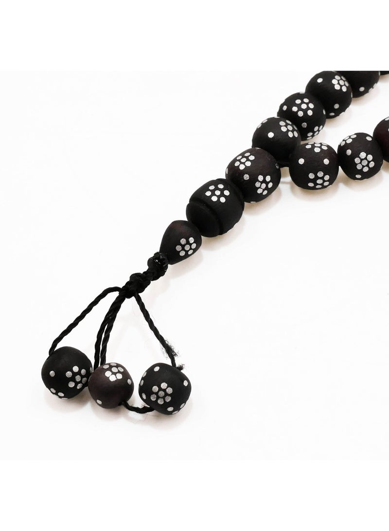 Lebit Tamr Date Pit Rosary Prayer Beads – 33 Beads, 9.5–10mm Round Tasbih - Image 1