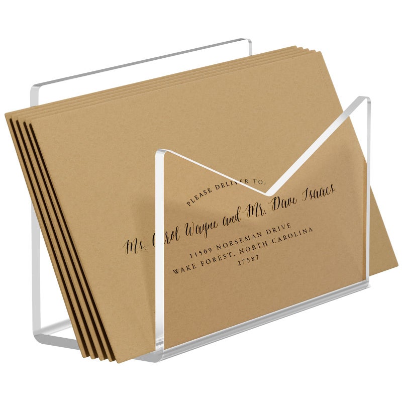KTRIO Acrylic Mail Holder Clear Mail Organizer Countertop Letter Envelope Holder for Desk Mail Sorter Letter Stand for Home Office School