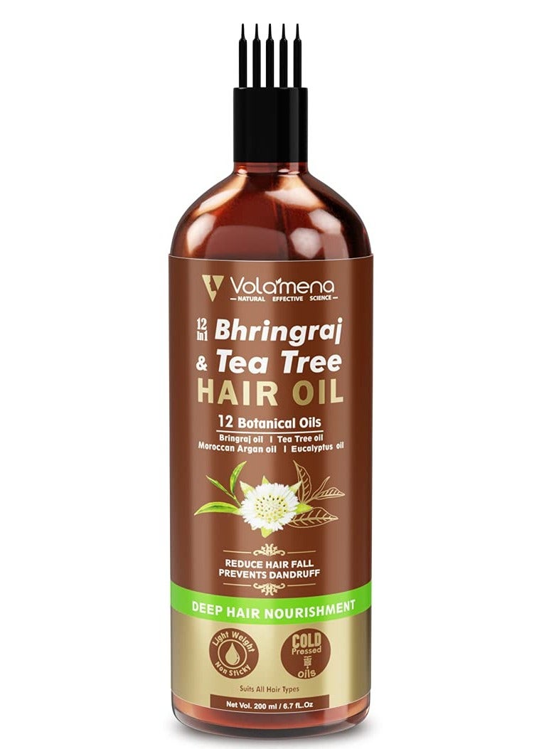 VOLAMENA WITH DEVICE 12 in 1 bhringraj Tea Tree Botanical Cold Pressed Hair Oil 200ml - Image 1