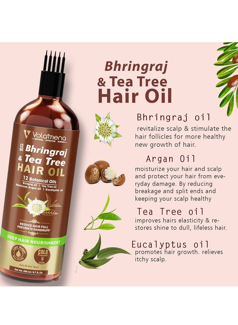 VOLAMENA WITH DEVICE 12 in 1 bhringraj Tea Tree Botanical Cold Pressed Hair Oil 200ml - Image 3