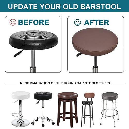 Bifaunvogel Round Bar Stool Covers Set of 2 Waterproof PU Faux Leather, 16 Inch Coffee - Image 3