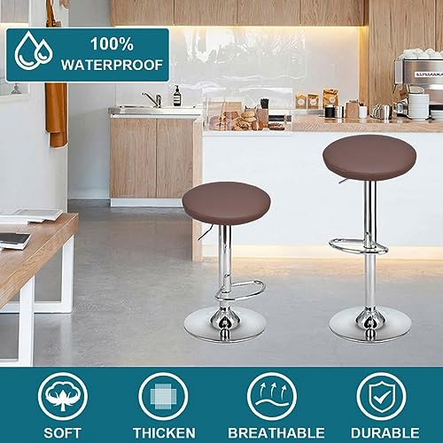 Bifaunvogel Round Bar Stool Covers Set of 2 Waterproof PU Faux Leather, 16 Inch Coffee - Image 2