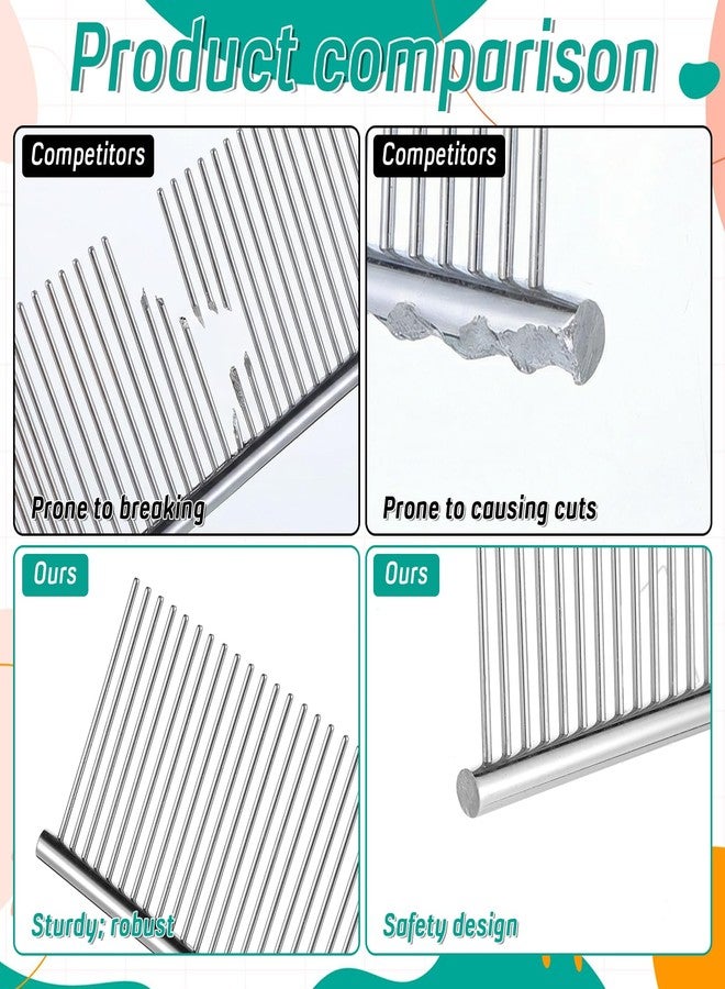 Psiriol 4 Pcs Metal Dog Combs for Grooming Matting, Coarse Pet Butter Comb for Dog ＆ Cat, Stainless Steel Dog Combs, Rounded Corners Prevent Friction and Breakage, Professional Grooming Tool Fit Most Pet Fur - Image 3