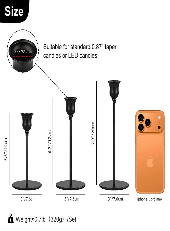 Ohtomber Taper Candle Candlestick Holders - 3PCS Black Metal Pillar Candle Sticks Holder Decor, Vintage Decorative Centerpiece Table Candlesticks Decor for Wedding Fireplace Mantel, Housewarming Gift - Image 3