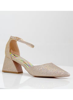 LAMARAPARIS Mibala 6cm heel open waist ankle shimmer strap pointy champagne  - Image 1
