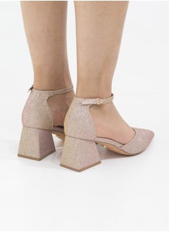 LAMARAPARIS Mibala 6cm heel open waist ankle shimmer strap pointy champagne  - Image 4