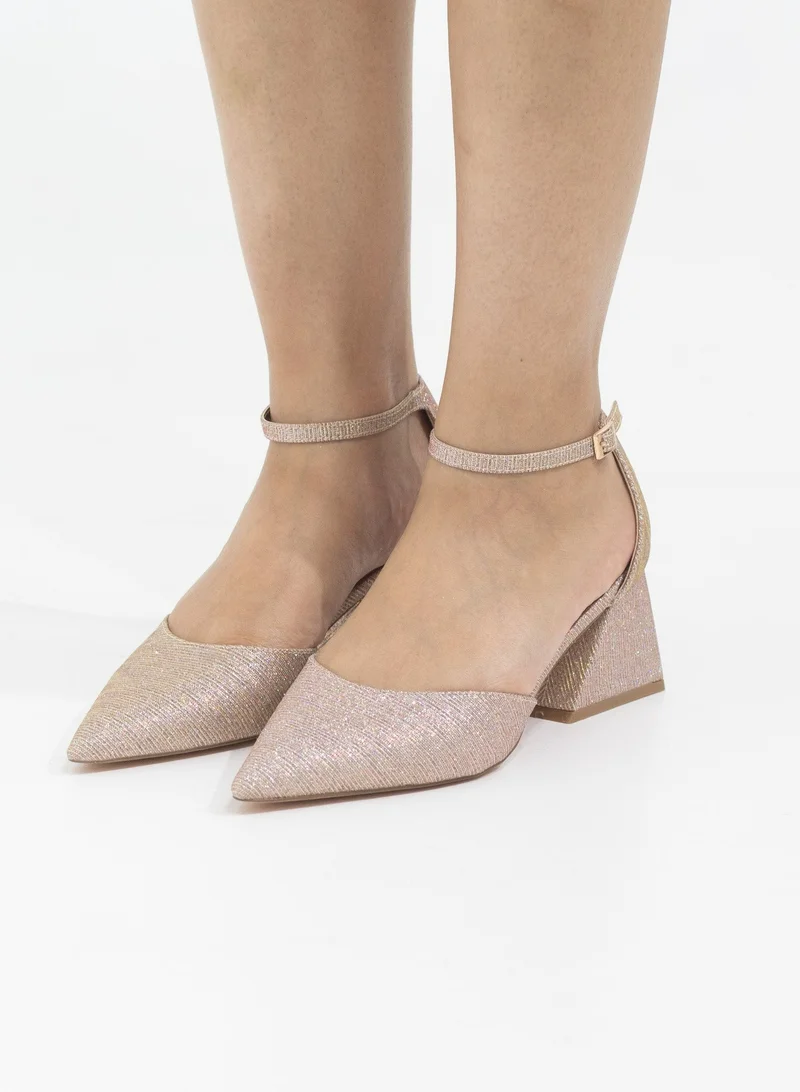 LAMARAPARIS Mibala 6cm heel open waist ankle shimmer strap pointy champagne