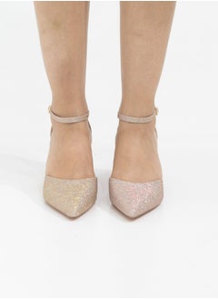 LAMARAPARIS Mibala 6cm heel open waist ankle shimmer strap pointy champagne  - Image 5