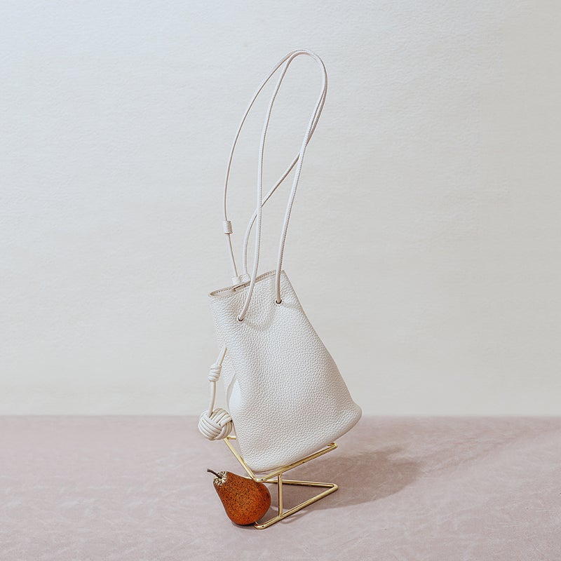 Genuine Leather Bucket Bag – Korean Style Drawstring Crossbody for Women - Image 2