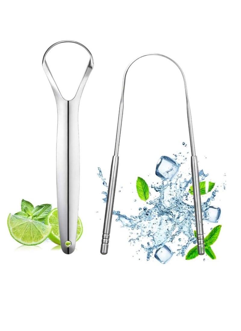 T NEWFUN Adult tongue scraper stainless steel metal tongue scraper professional oral care tongue brush improve bad breath fresh breath with metal storage box 2 packs  - Image 2