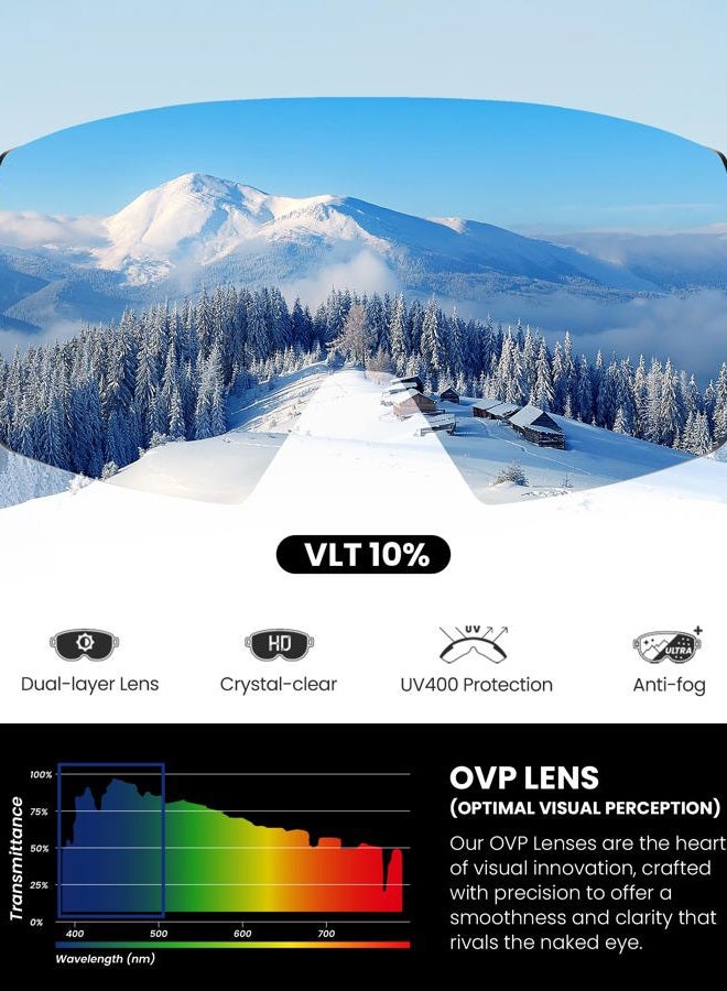 OutdoorMaster Heron Ski Goggles with 2 Lens, Frameless, Magnetic Interchangeable HD Toric Lens, OTG Snowboard Goggles(WhiteFrame Silver Vlt 10% + YellowLens) - Image 2