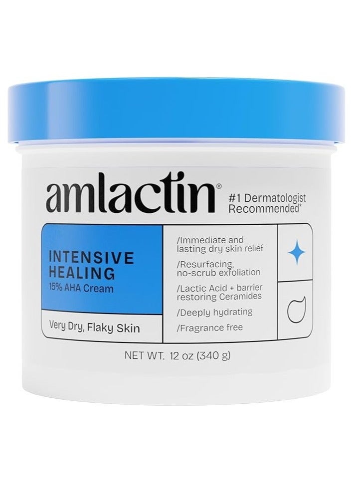 AmLactin Intensive Healing Body Cream – 12 oz Tub – 2-in-1 Exfoliator and Moisturizer for Dry Skin with 15% Lactic Acid and Ceramides for 24-Hour Moisturization - Image 1