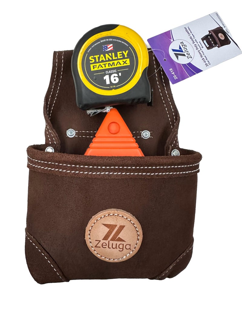 Zeluga 20-418 Heavy Duty Suede Leather Chalk Reel Tool Pouch with Tape Holder, Brown - Image 4