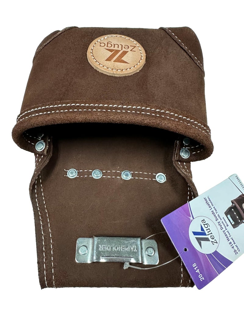 Zeluga 20-418 Heavy Duty Suede Leather Chalk Reel Tool Pouch with Tape Holder, Brown - Image 2