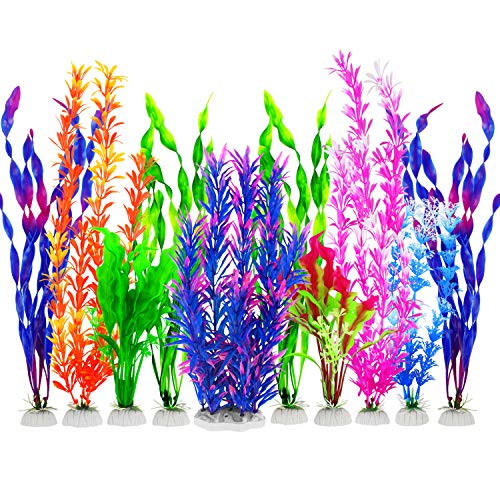 MyLifeUNIT Fish Tank Plants, 10 Pack Artificial Aquarium Plants for Decorations (Blue) - Image 1