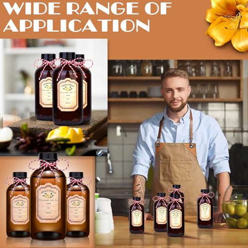 Dualshine 12 Pack Amber Glass Bottles for Vanilla Extract Homemade 8 ozVanilla Extract BottlesBrown Boston Round Bottle with Caps and StickersGlass Food Storage Canister for Syrup Beans Sauce Essential Oil - Image 3