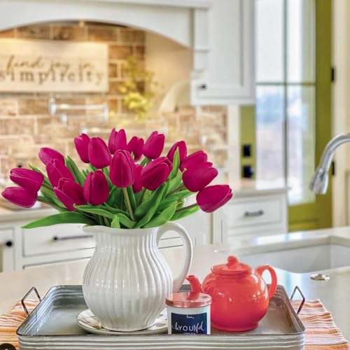 Beferr 18pcs Tulips Artificial Flowers Faux Tulip Real Touch Fake Flowers Bouquets Arrangements for Mothers Day Easter Spring Flowers Gifts Home Table Decor Rose Red - Image 5