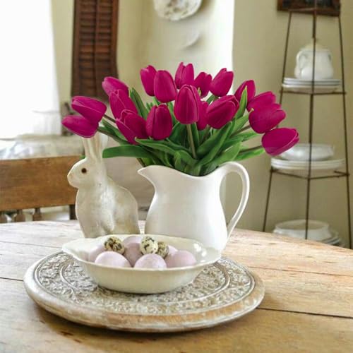 Beferr 18pcs Tulips Artificial Flowers Faux Tulip Real Touch Fake Flowers Bouquets Arrangements for Mothers Day Easter Spring Flowers Gifts Home Table Decor Rose Red - Image 4